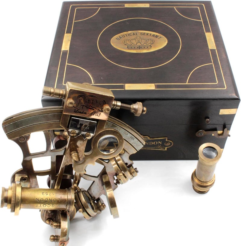 OCEAN REPLICAS J. Scott London Brass Sextant – Vintage Solid Antique Nautical Maritime Navigation Instrument with Hardwood Display Box – Functional Ship History Decor & Gift - Image 5